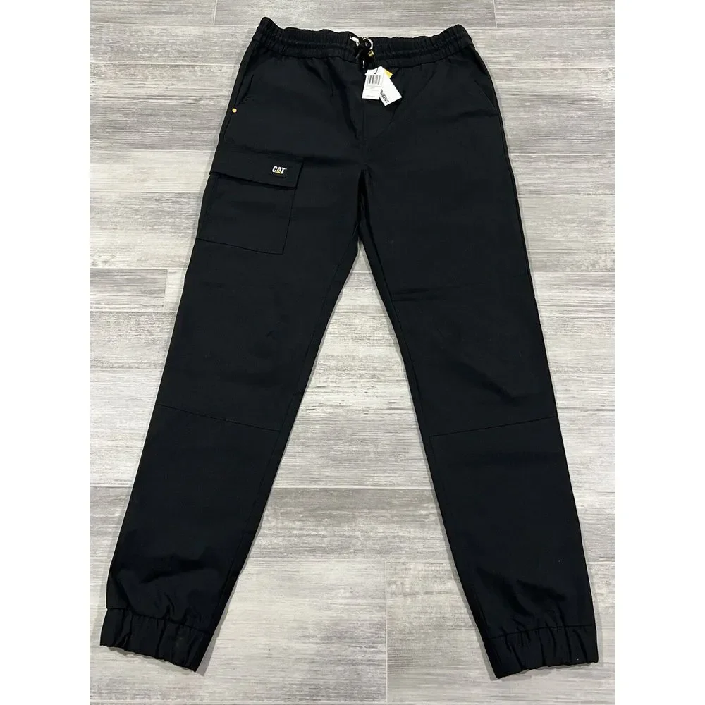 Mens Caterpillar Size Medium Black Ripstop Canvas Cuffed Jogger DrawString Pants